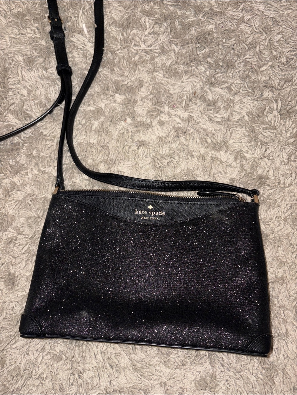 kate spade Black Glitter Crossbody with Gold Logo